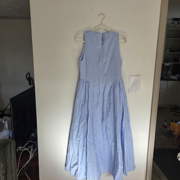 Commense Cotton And Linen Cutout Dress Sz L Blue NWT - Picture 10 of 14
